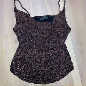 Y2K Vintage Glitter Cowl Neck Tank Top